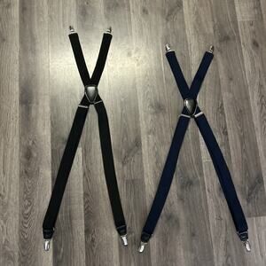 Set Of 2 Unbranded Metal Clip Suspenders Black And Blue